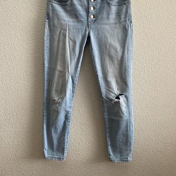 Madewell 9" High Rise Skinny Jeans Distressed 27 / 25 Inch Inseam Light Wash - Picture 7 of 8
